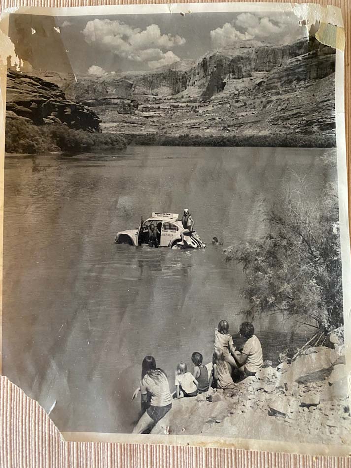 A glimpse of old Moab: spectators witness the town's "anything can float" contest down the Colorado River during America's bicentennial summer. 