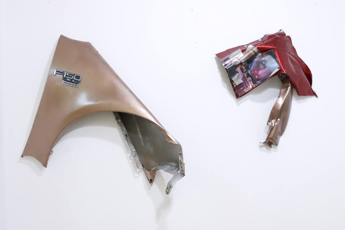 Sculptures using bits and pieces of a Ford F-150 by Verónica Gaona.