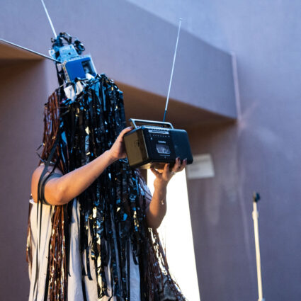 Artist Jennif(f)er Tamayo performs as part of Tierras Reimaginadas exhibition at ASU Art Museum.