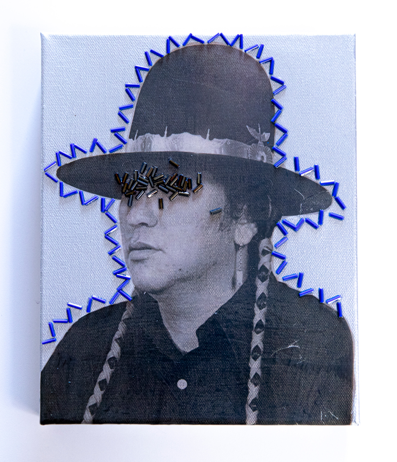 Electric Blue, a work in acrylic on canvas with bugle beads.