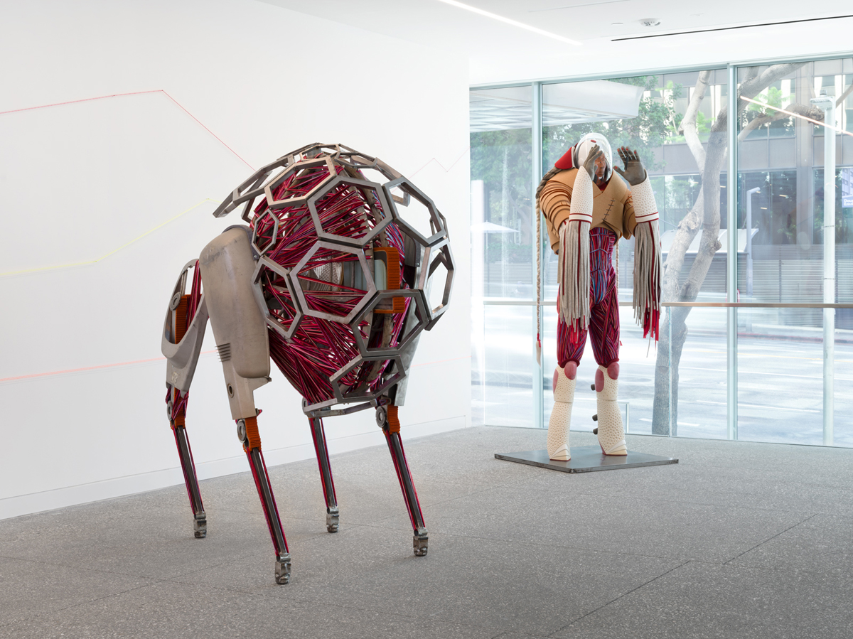 Buffalo sculpture by Cannupa Hanska Luger in a gallery space.