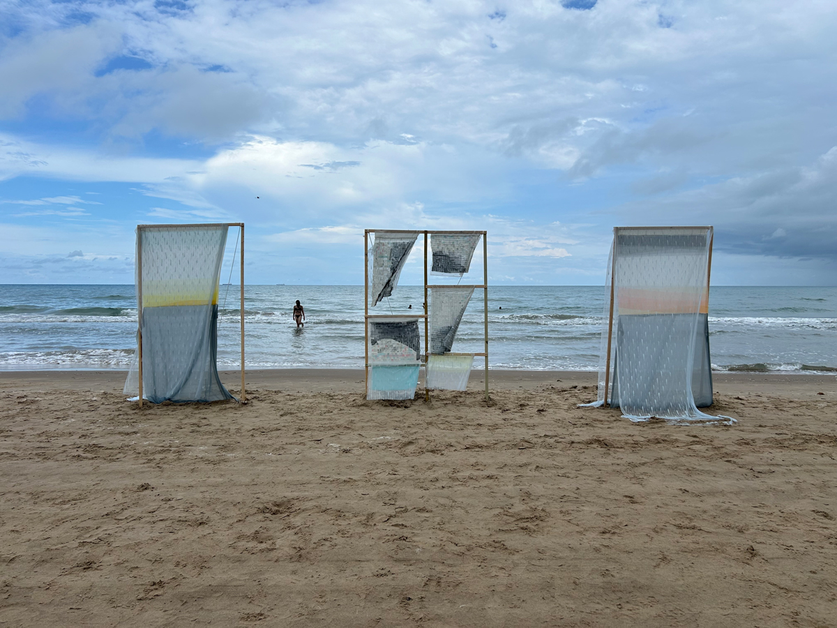 Art installation on a beach by Nansi Guevara.