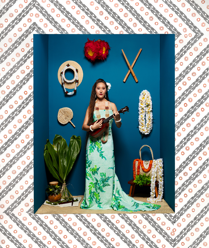 Portrait of a Native woman in a box.