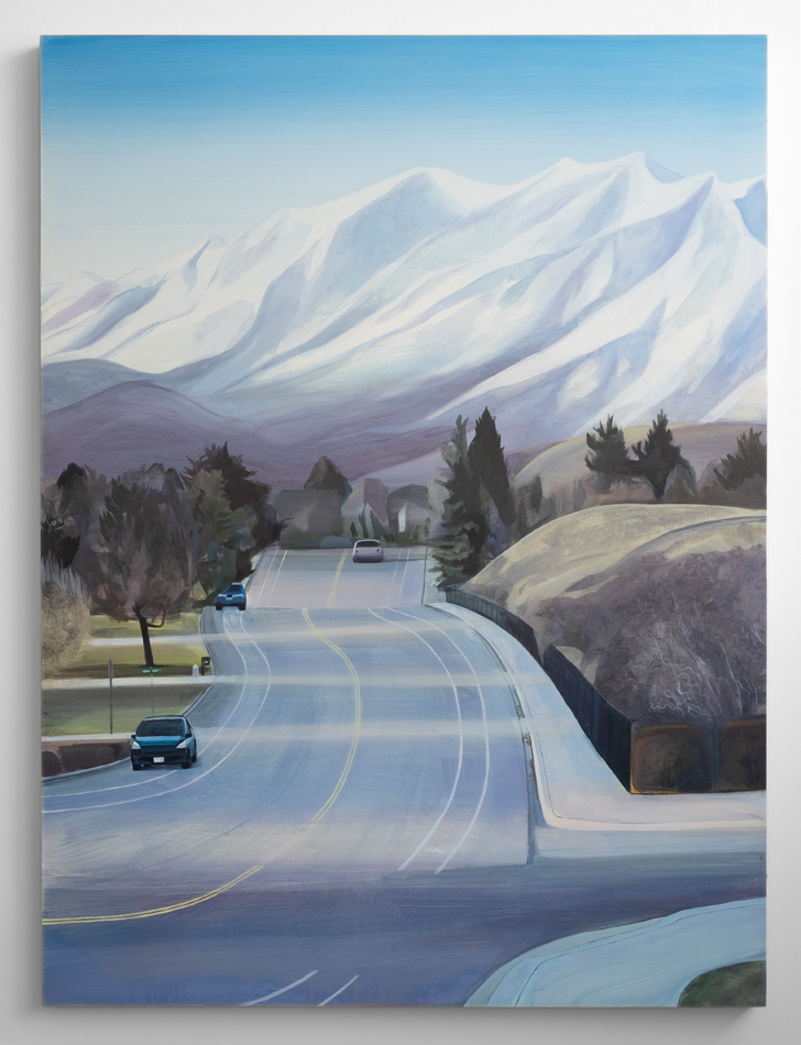 Painting by Madeline Rupard of a road cutting through a canyon.