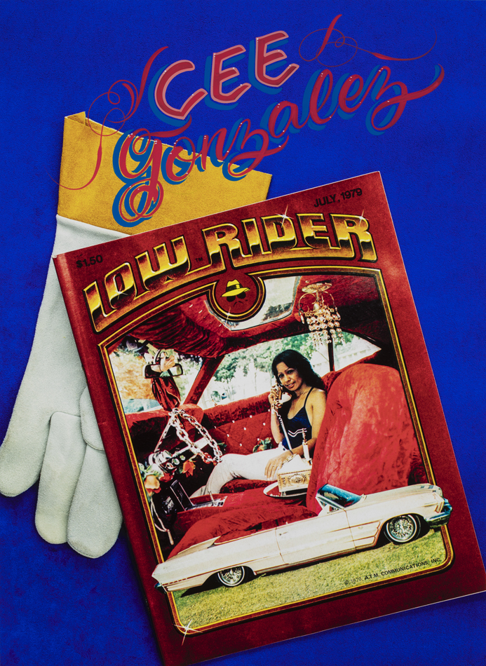 Collage by Liz Cohen featuring touch points of lowrider culture.