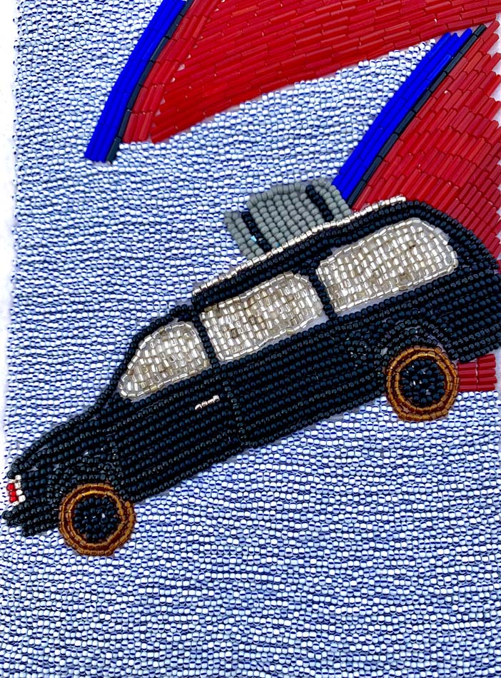 The Black Pearl, glass beadwork on buckskin fabric by Carmen Selam