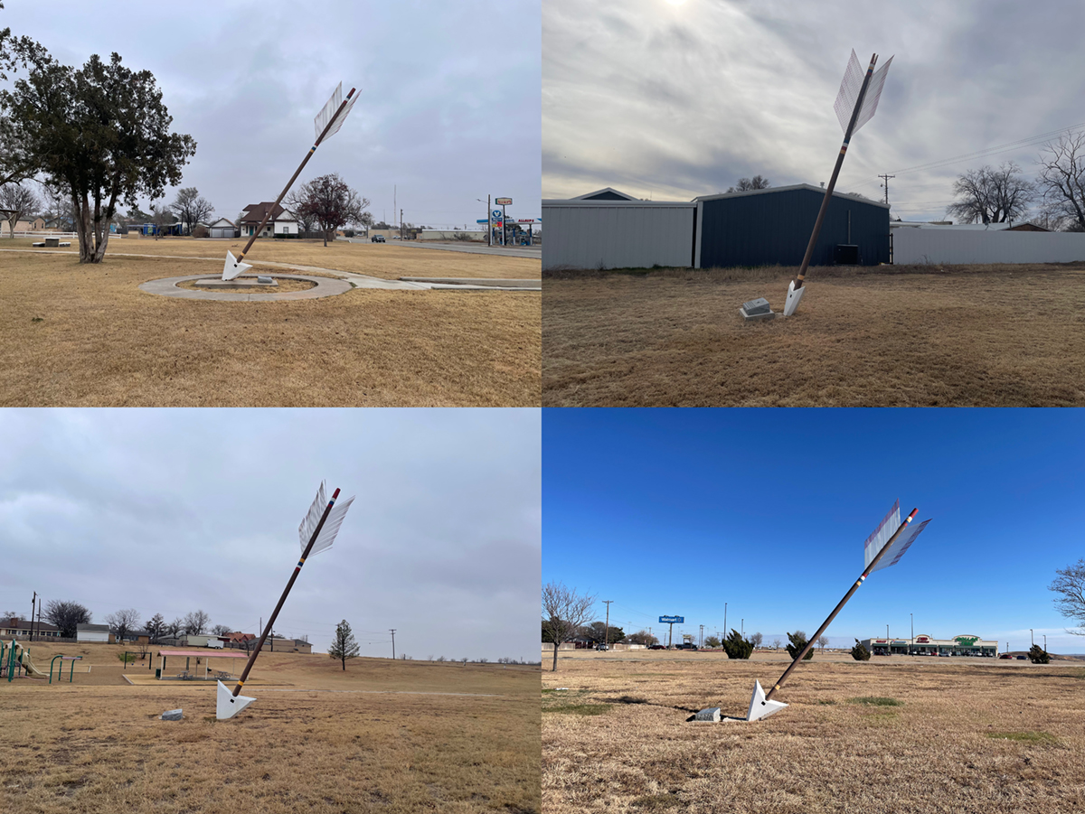 Grid of Quanah Parker Trail arrows in various locations in Texas