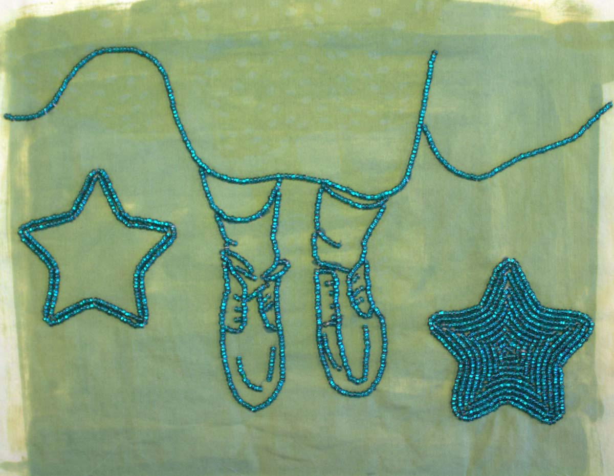 cyanotype and seed beads artwork by Carmen Selam