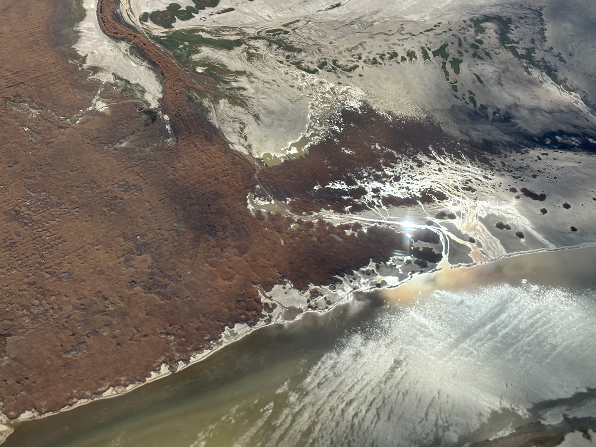 Aerial view of The disappearing Great Salt Lake.