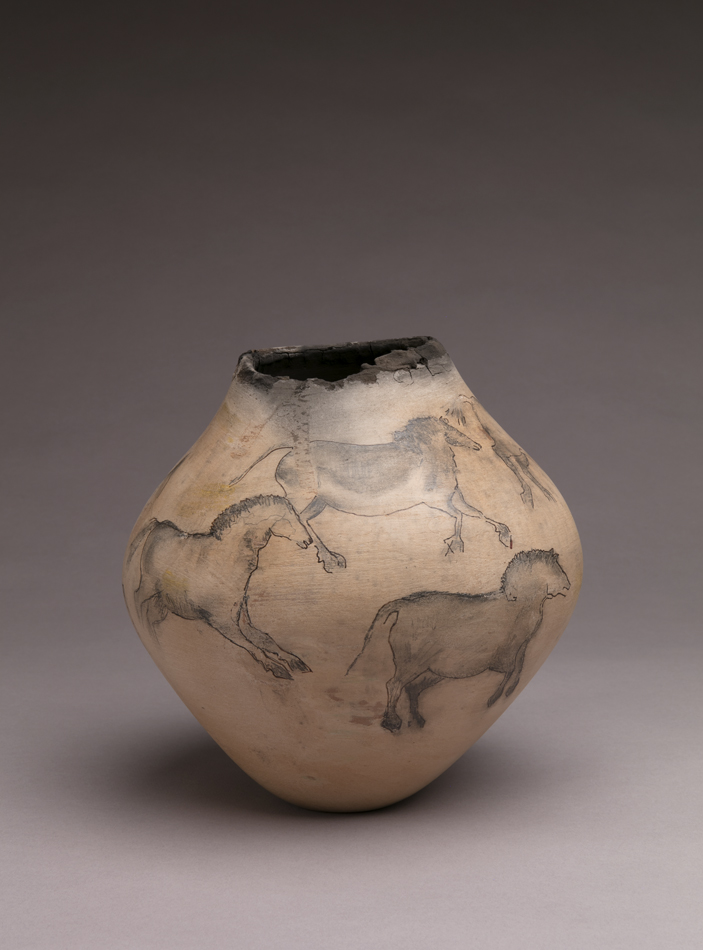 Vessel by Jody Folwell referencing Lascaux cave art.