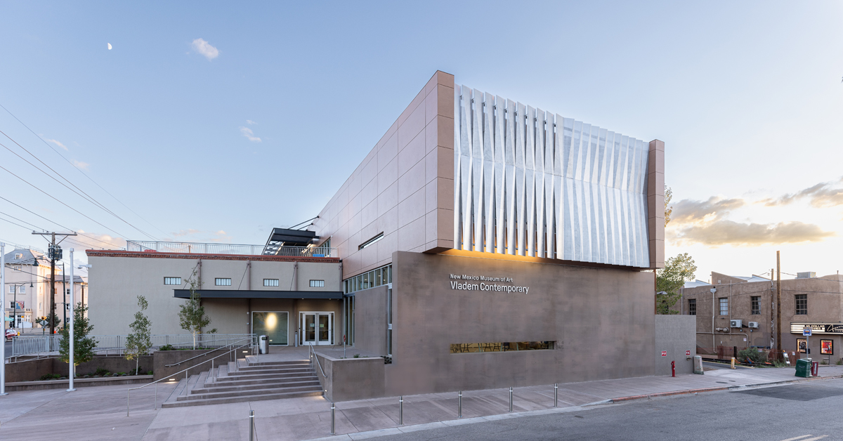 Exterior view of Vladem Contemporary, a wing of the New Mexico Museum of Art.