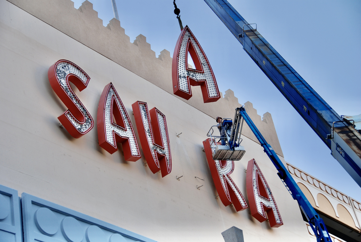 Neon collector Will Durham saving the Sahara Hotel & Casino sign in Las Vegas, Nevada for the Light Circus Nevada Neon Museum.