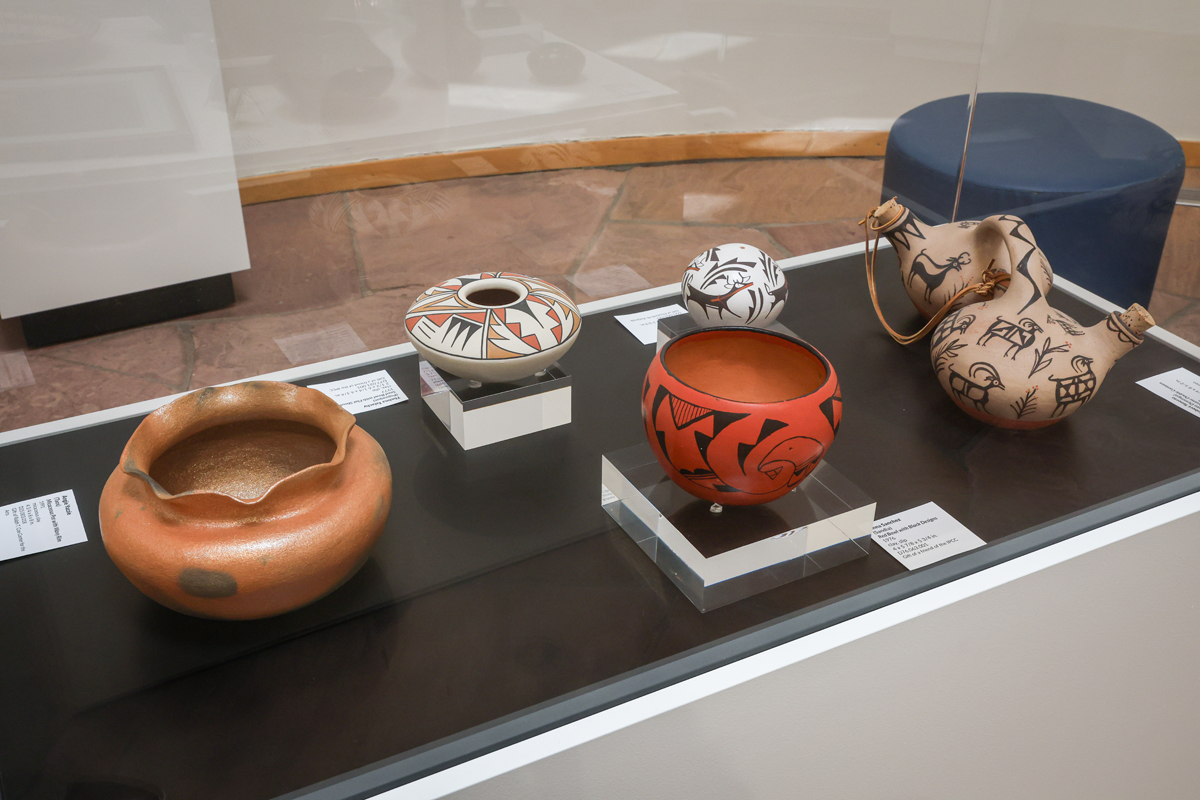 Installation view of a pottery display at IPCC in Albuquerque.