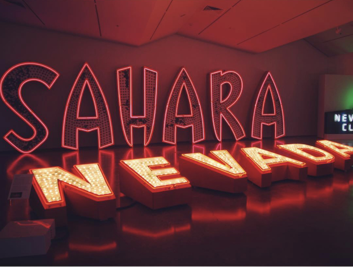 Signs that read "Sahara" and "Nevada" at the Light Circus Nevada Neon Museum in Reno, Nevada, founded by Will Durham.
