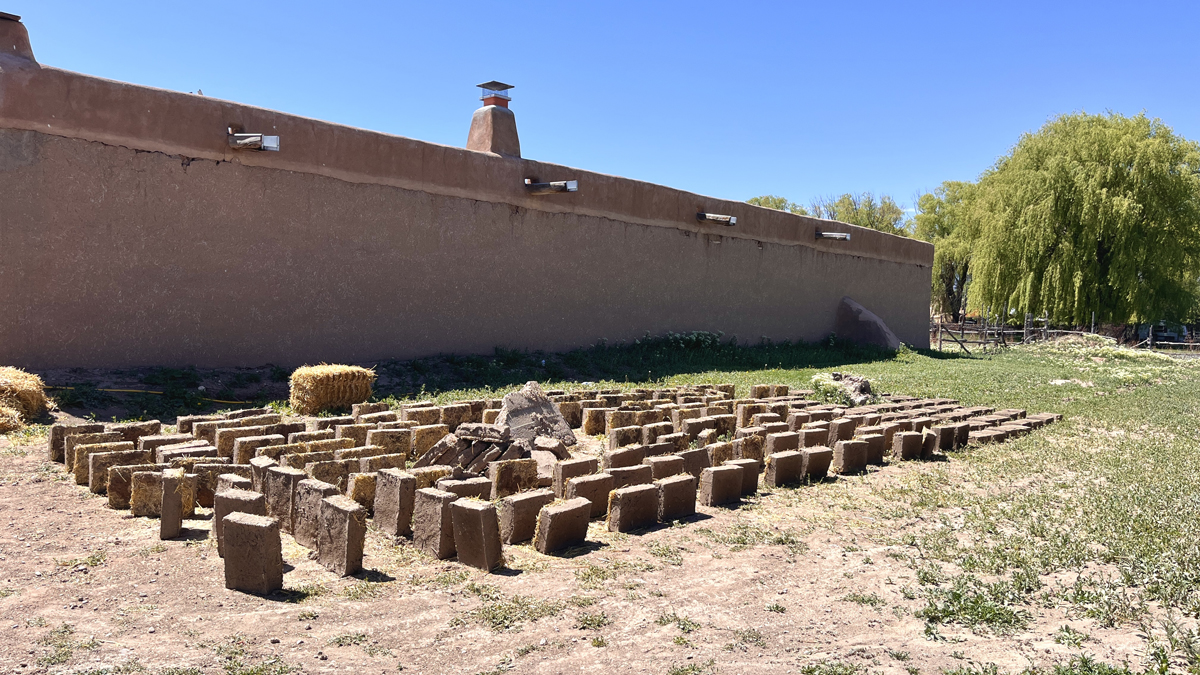 Adobe bricks at a historical church in Taos, New Mexico.