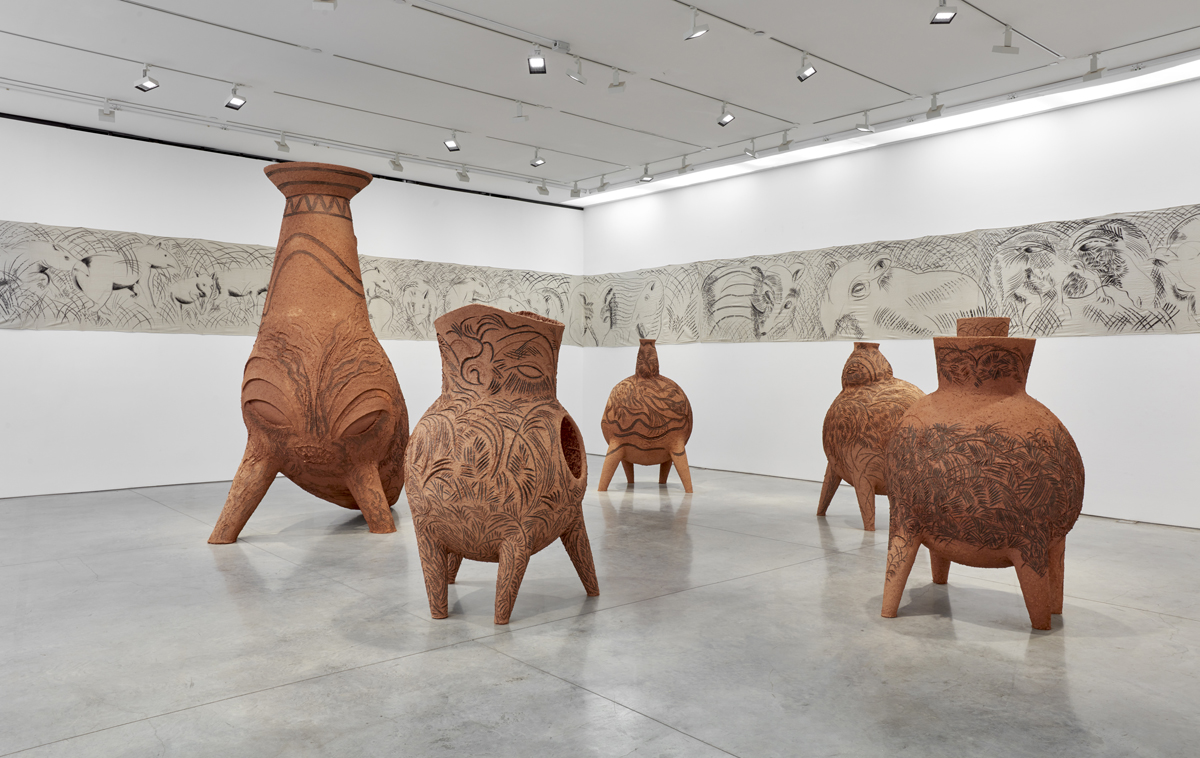 Installation view of an exhibition by Gabriel Chaile.