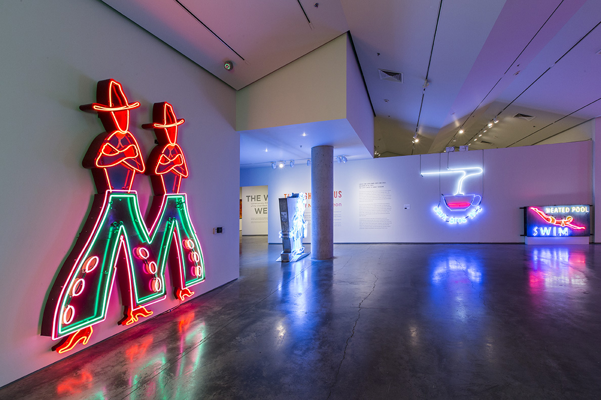 Installation view of The Light Circus exhibition at Nevada Museum of Art, a precursor to the Light Circus Nevada Neon Museum in Reno.