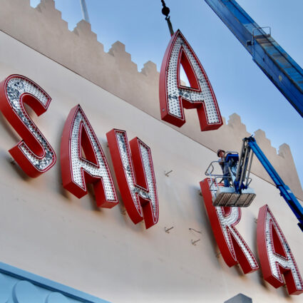 Neon collector Will Durham saving the Sahara Hotel & Casino sign in Las Vegas, Nevada for the Light Circus Nevada Neon Museum.