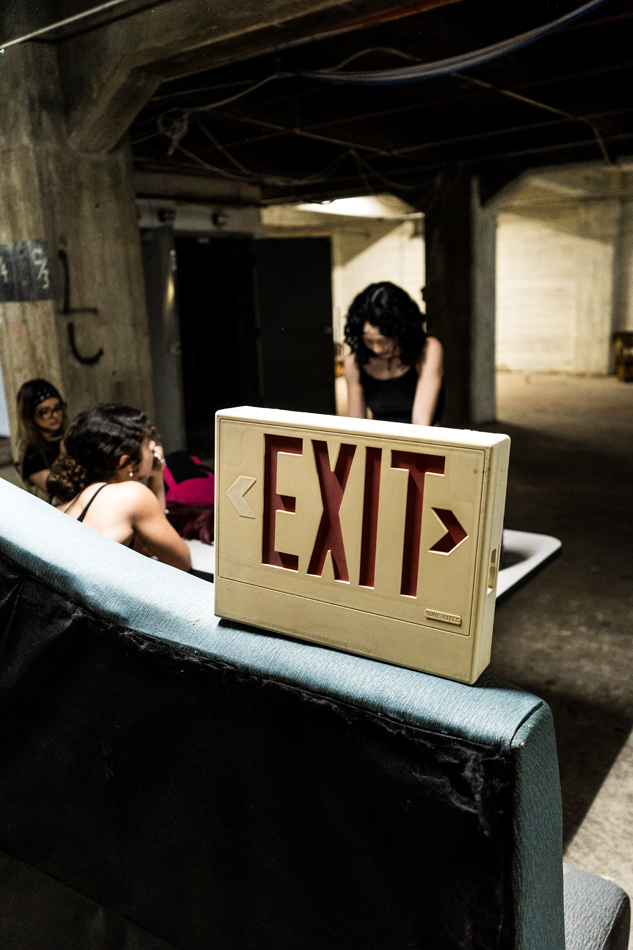 An Exit sign in the headquarters of the El Paso art collective, EXIT.