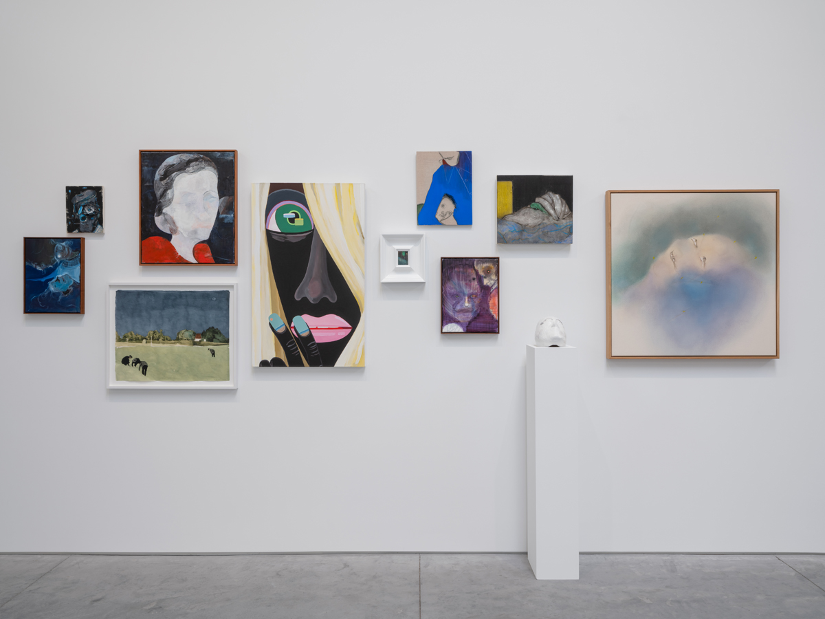 Installation view of Chase a Crooked Shadow: Film Noir as Contemporary Mirror at The Warehouse Dallas featuring artwork by Gert and Uwe Tobias, Nigel Cooke, Mamma Andersson, Andro Wekua, Brian Calvin, Jason Shulman, Sanya Kantarovsky, Enrico David.