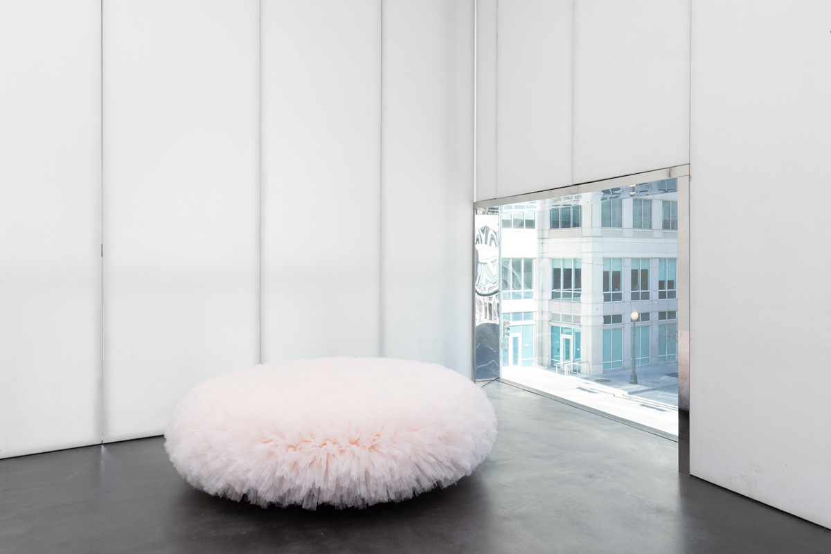A voluminous tulle sculpture at MCA Denver.