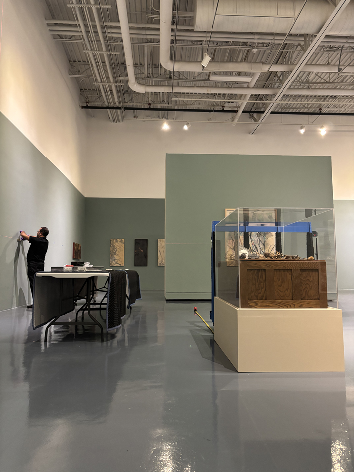 A preparator installs artwork at EPMA in El Paso, Texas.