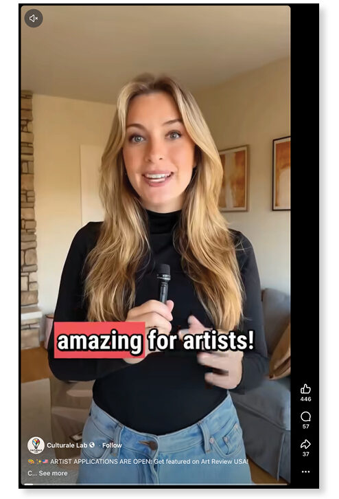 A Facebook reel connected to ArtReview USA.
