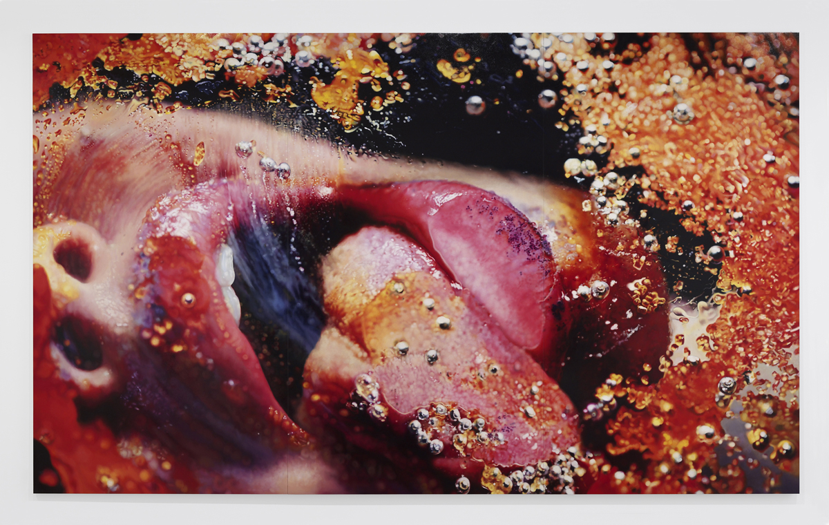 Artwork by Marilyn Minter showing a mouth and tongue.
