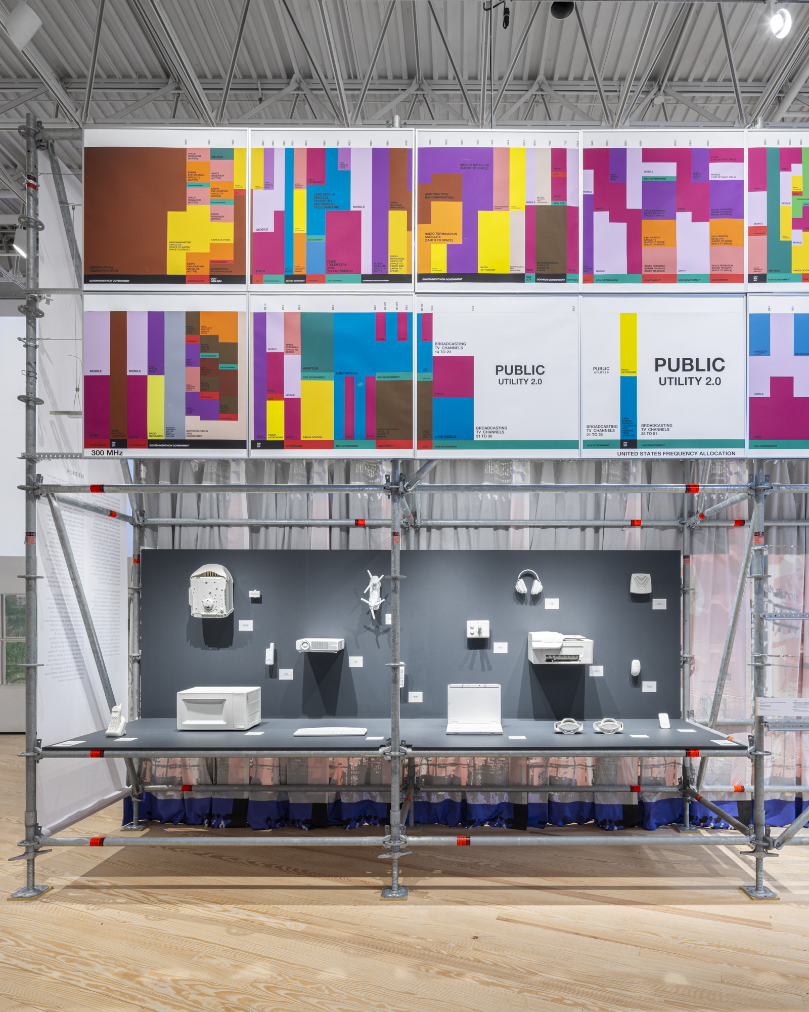 Installation view with artwork Public Utility 2.0 by Mary Ellen Carroll