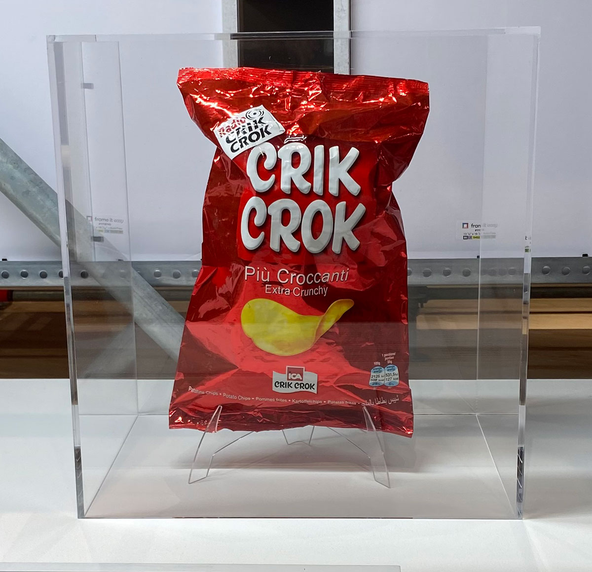 Bag of chips, part of the installation in the Mary Ellen Carroll exhibition How to Talk Dirty and Influence People