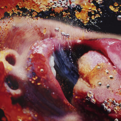 Artwork by Marilyn Minter showing a mouth and tongue.