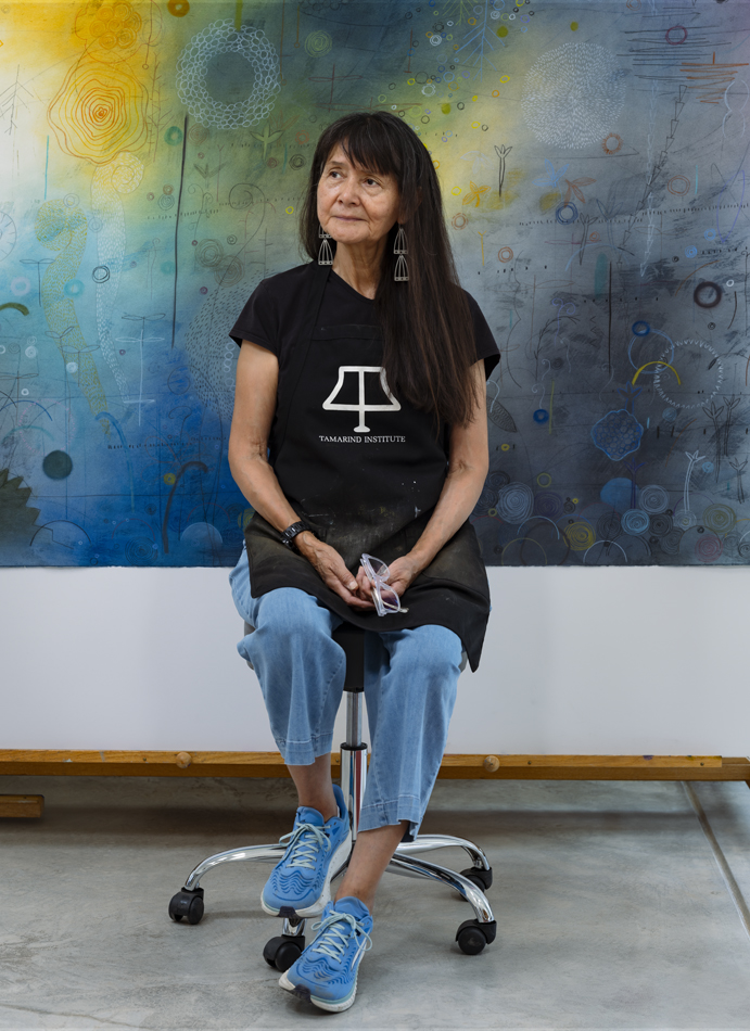 Portrait of Dine/Navajo artist Emmi Whitehorse.