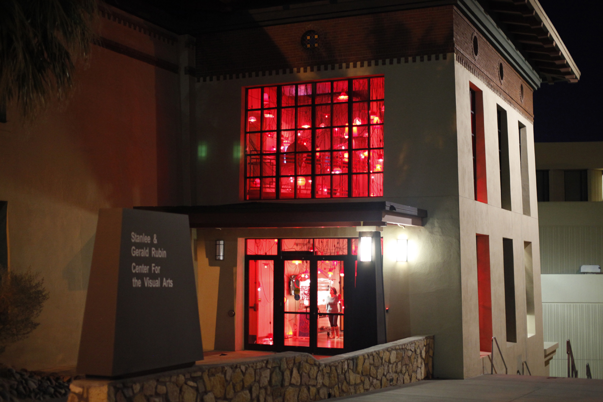 Installation view of a Maximo Gonzalez exhibition at Rubin Center for the Visual Arts in El Paso, Texas.