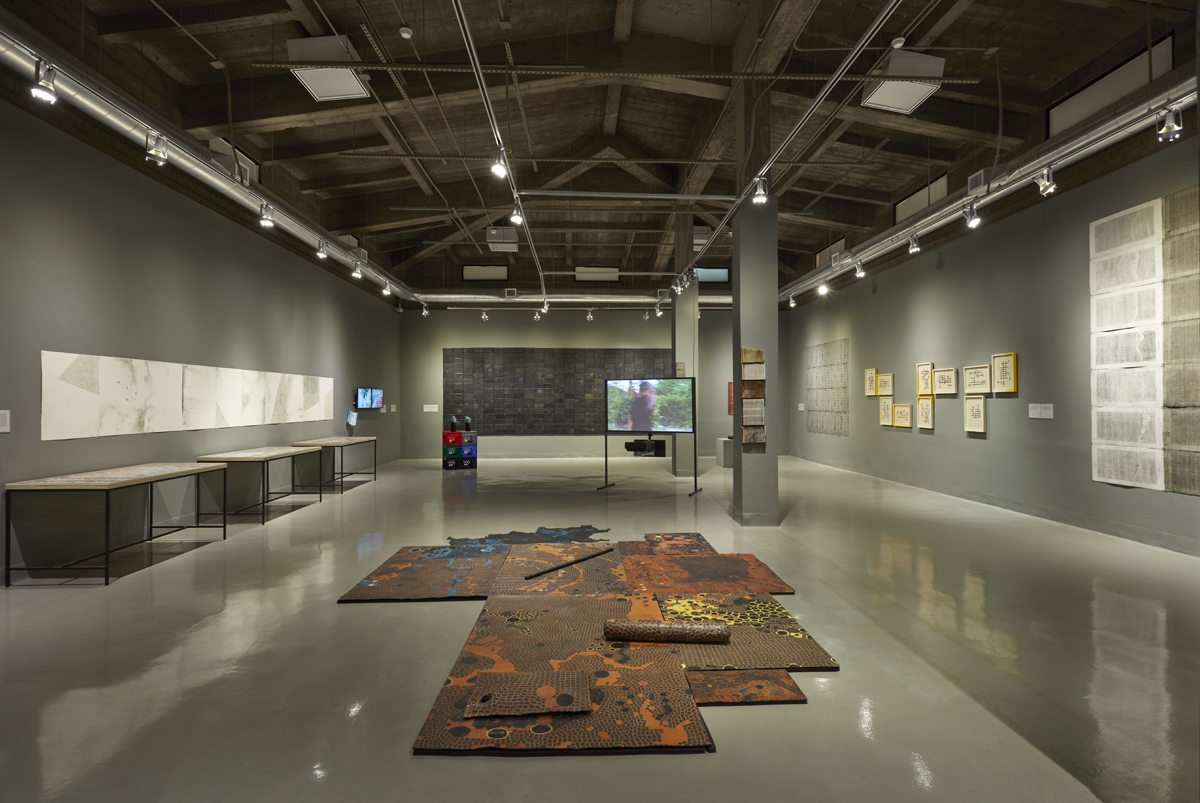 Installation view of a solo exhibition by Adan Vallecillos at the Rubin Center for the Visual Arts in El Paso, Texas.