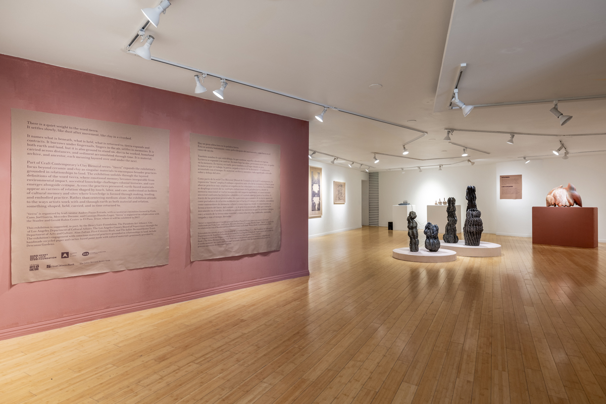 Installation view of Craft Contemporary's 2026 Clay Biennial, curated by Andres Payán Estrada of the Rubin Center.