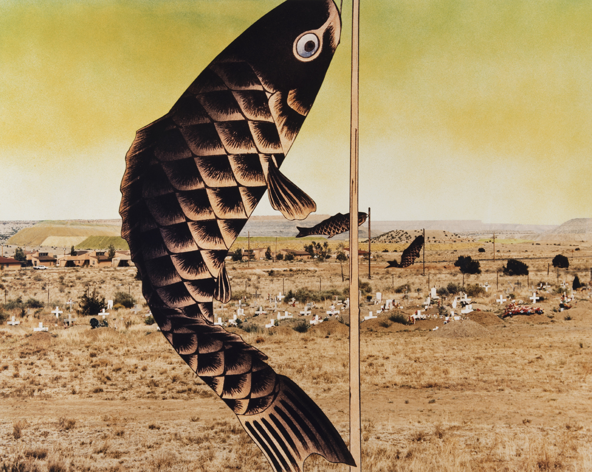 Artwork by Patrick Nagatani depicting Japanese children's carp banners.