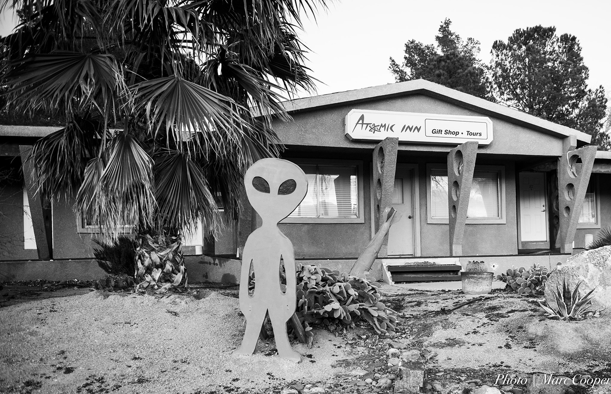 Exterior of the Atomic Inn in Beatty, Nevada.