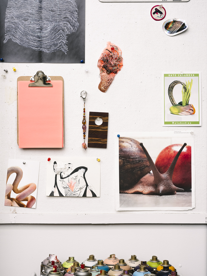 Photo of Kate Casanova's studio wall in Denver.