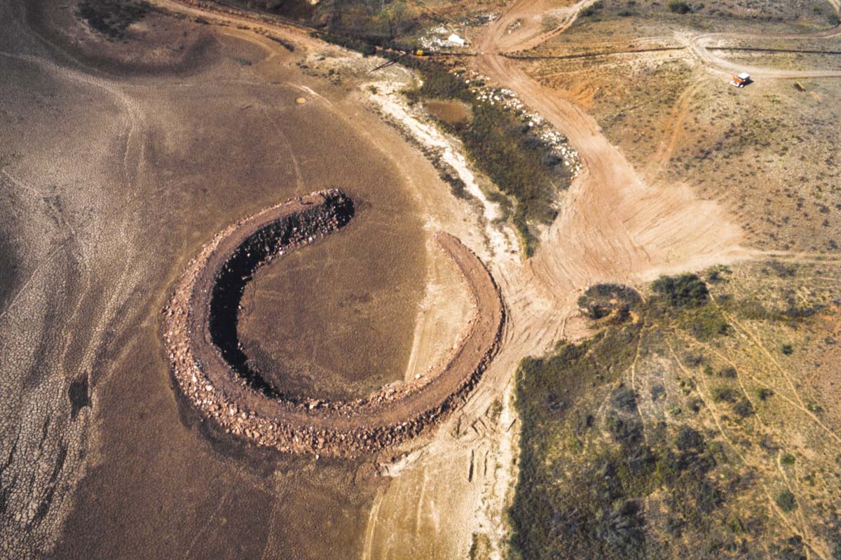 Robert Smithson's Amarillo Ramp in 1973 as viewed from above.