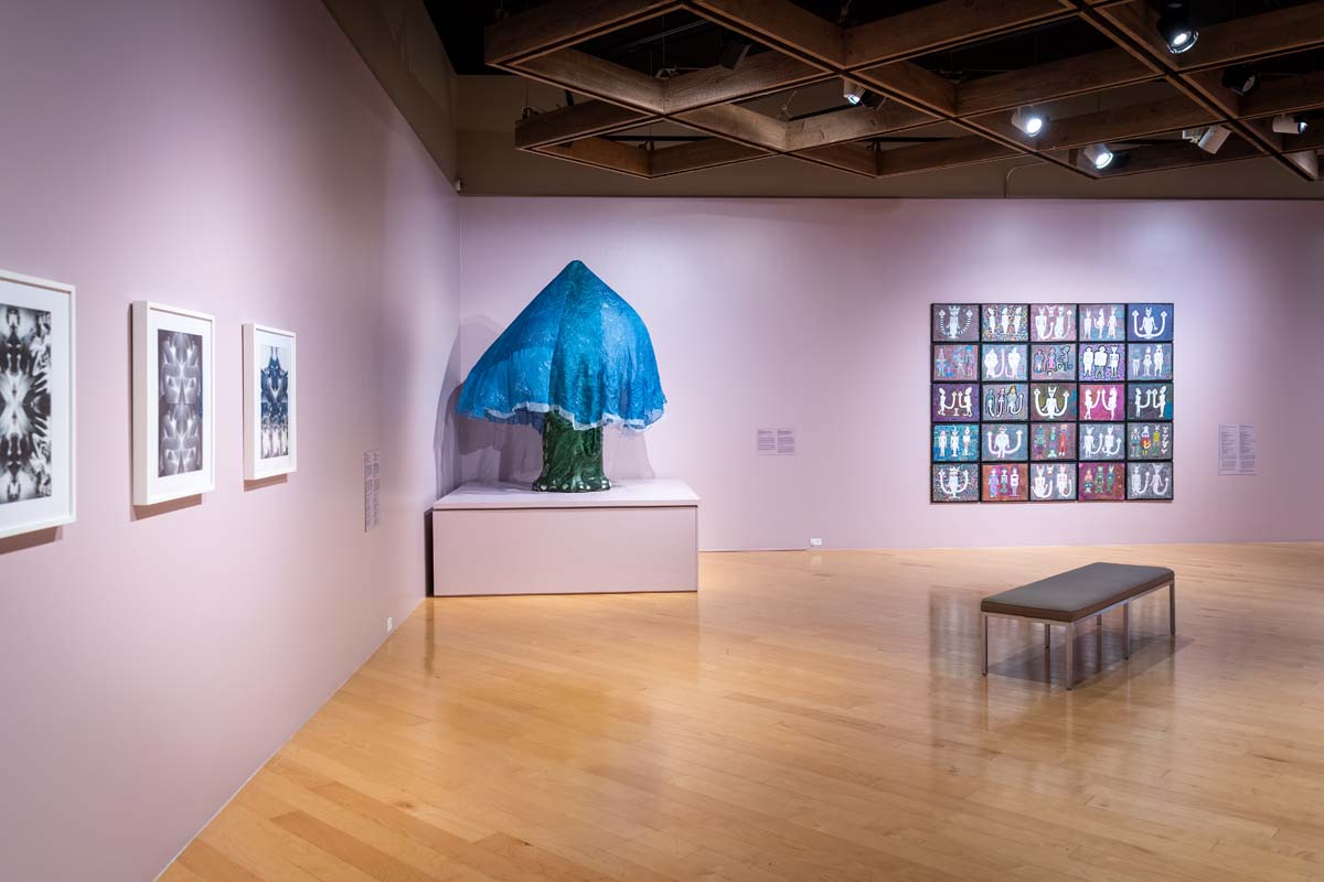Installation view with work by Tee A. Corinne, Candice Lin, and Jayne County.