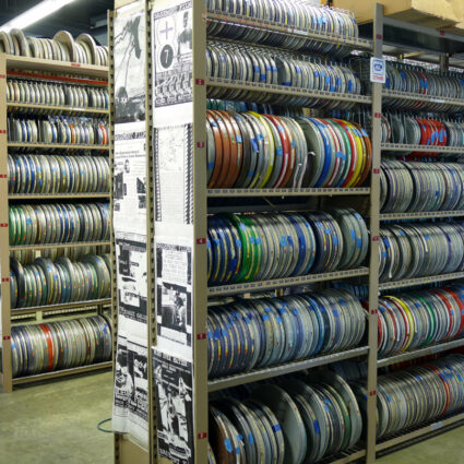 Image of the stacks at the Basement Films archive at the CNM ATC building.