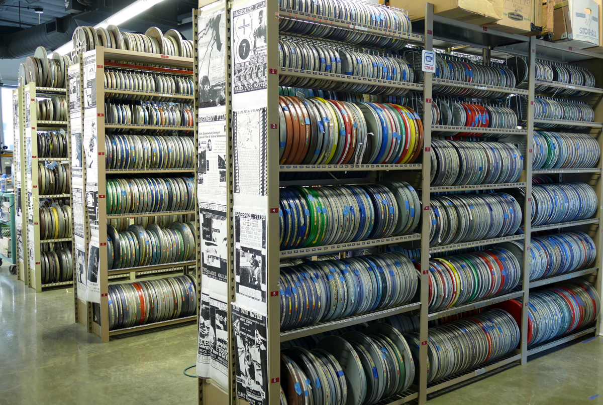 Image of the stacks at the Basement Films archive at the CNM ATC building.