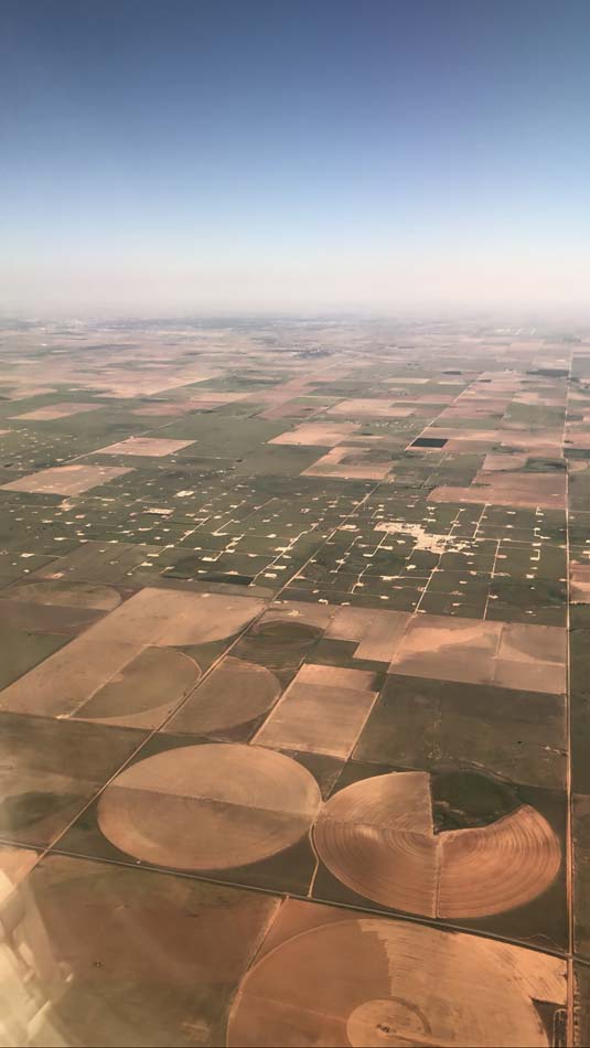 Center-pivot irrigation circles near Lubbock in West Texas.