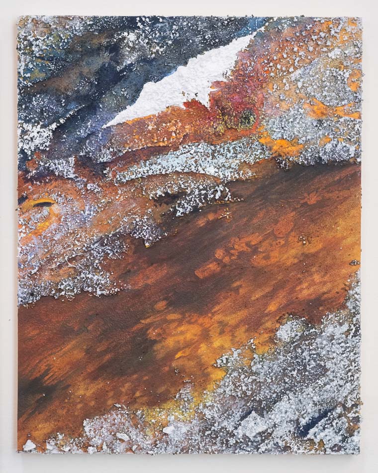Painting by Eleanor Mahin Thorp, made with stone, oil, and algae on panel.