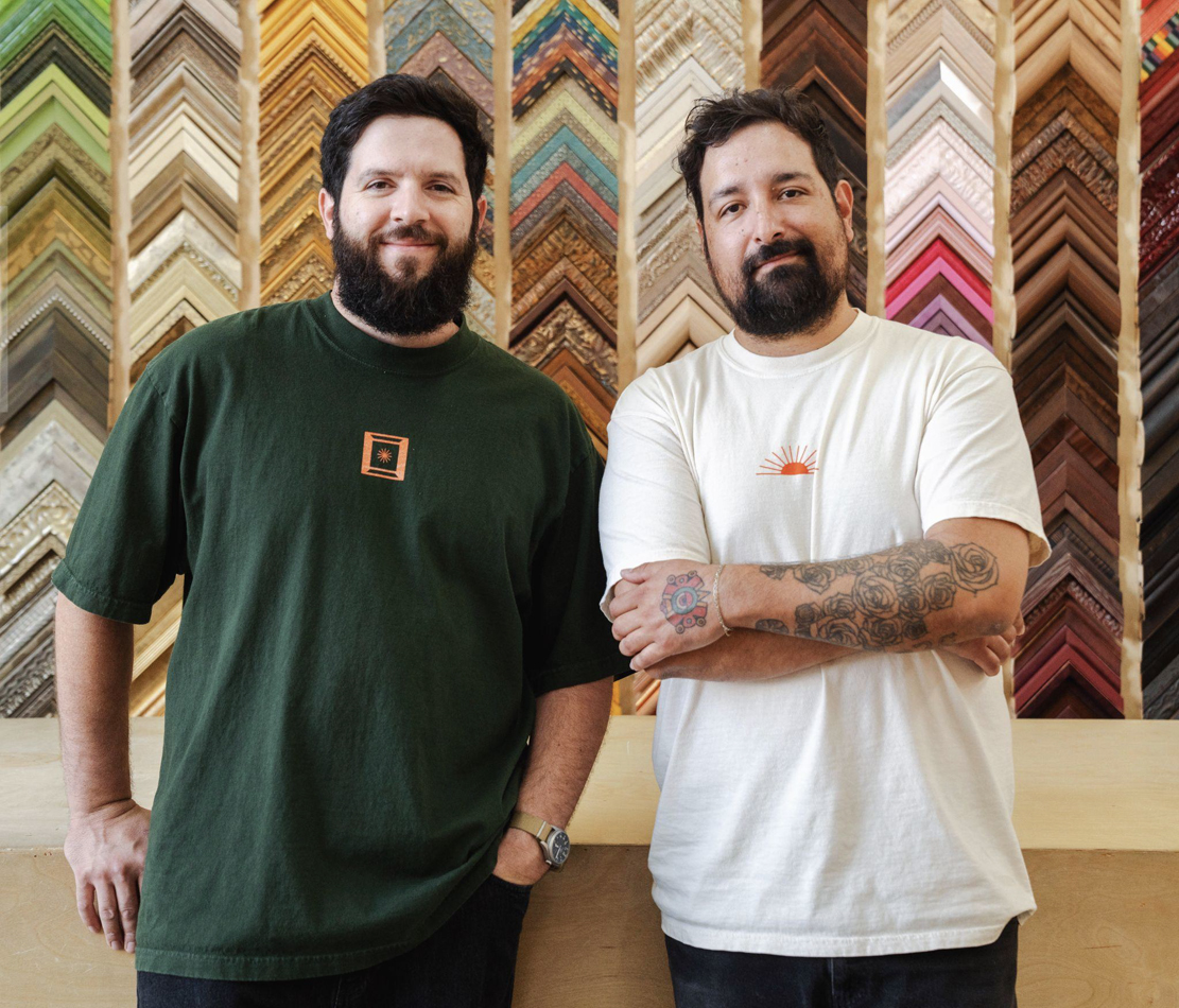Portrait of Michael White and Michael Moncibaiz, El Paso Frame Co. owners.