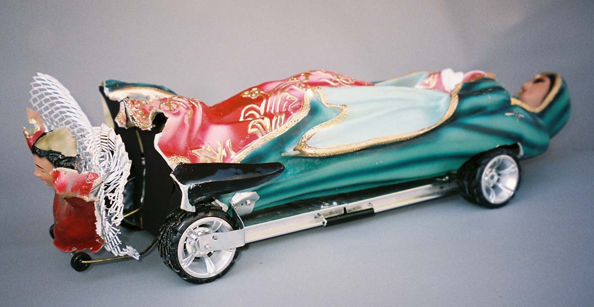 Model of the art car Lupita, in the shape of the Virgin of Guadalupe.