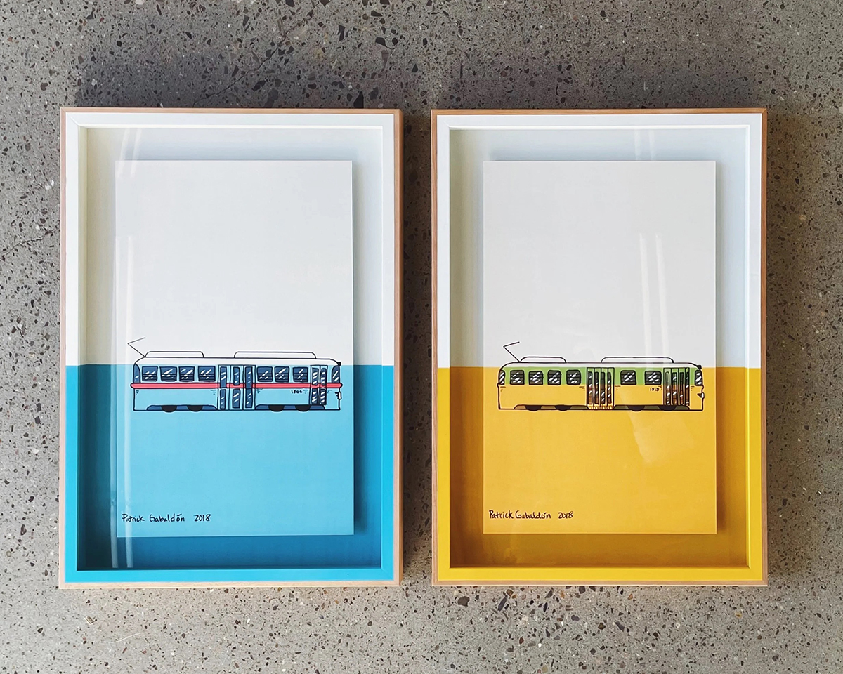 Artwork of El Paso Trolley Cars by Patrick Gabaldon in custom frames by El Paso Frame Co.