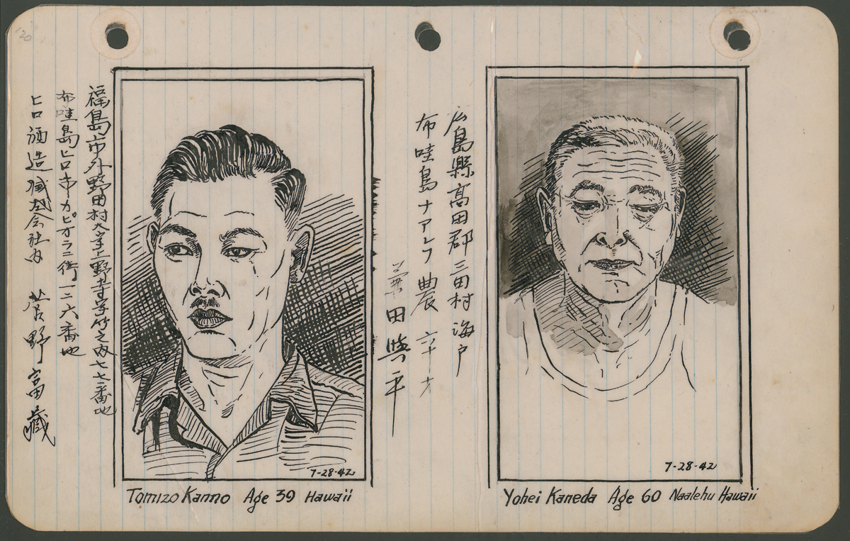 Sketch by George Hoshida made at a Japanese American incarceration camp.