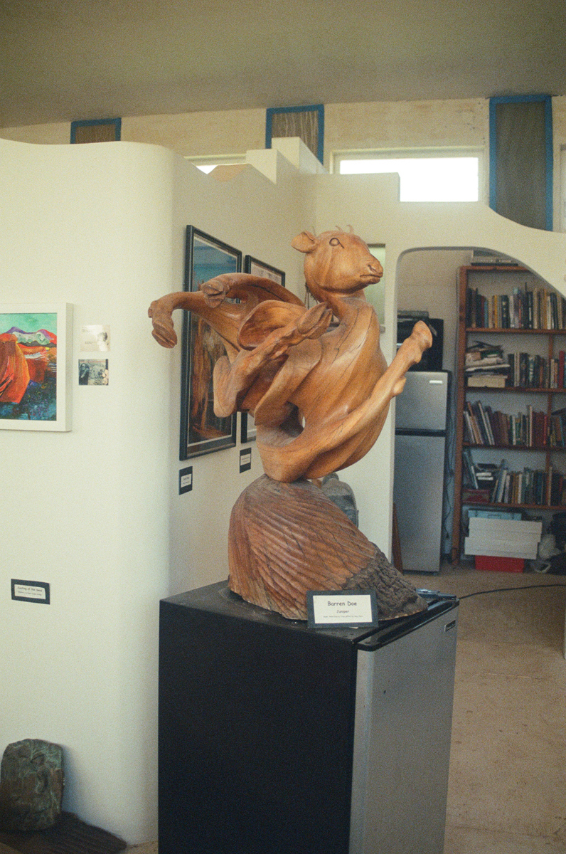 Wood carving depicting a doe by the late Bluff, Utah, sculptor Joe Pachak.