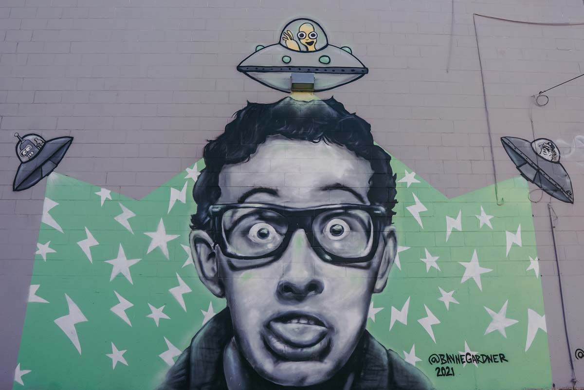 Buddy Holly mural in downtown Lubbock, by Bayne Gardner. 
